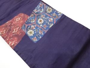 亀甲に花唐草・抽象模様織出し名古屋帯